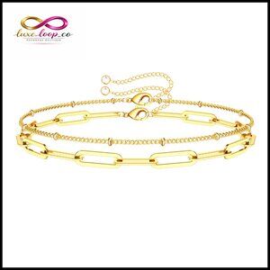 14K Gold Plated Adjustable Layered Bracelet with Evil Eye Pearl Bar